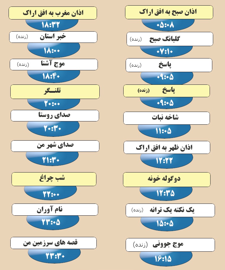 برنامه&zwnj;های صدای شبکه آفتاب در نوزدهم اسفند ماه ۹۸