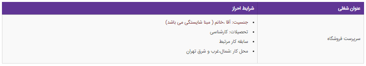 استخدام سرپرست فروشگاه در یک شرکت معتبر بازرگانی