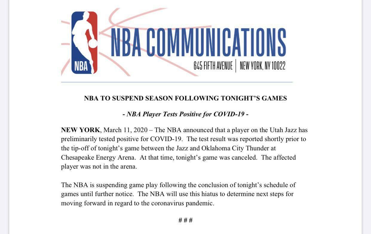 رقابت های بسکتبال NBA لغو شد/ شوخی عجیب بازیکن بسکتبال با کرونا و مبتلا شدنش به این ویروس رقابت های بسکتبال NBA لغو شد/ شوخی عجیب بازیکن بسکتبال با کرونا و مبتلا شدنش به این ویروس
