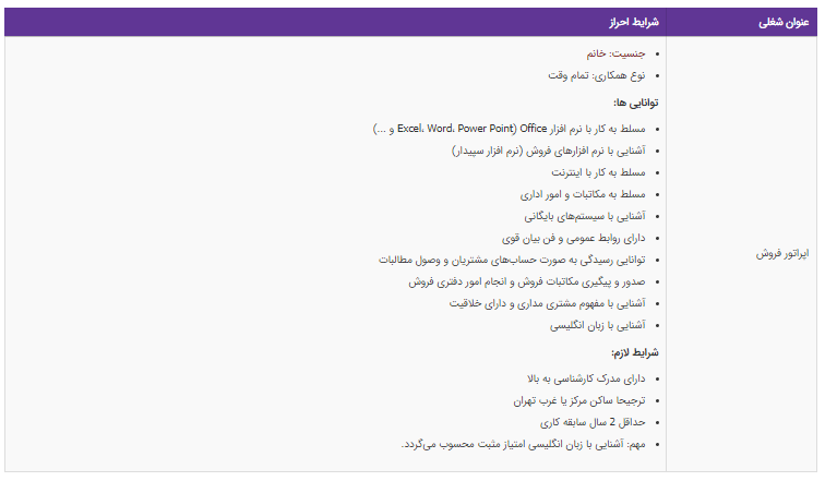 استخدام اپراتور فروش  در یک شرکت معتبر بازرگانی