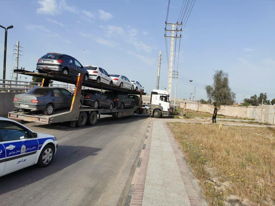 توقیف یک دستگاه تریلر با 8 خودرو پلاک تهران