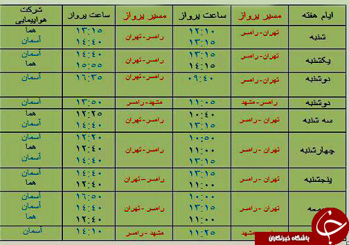 پرواز&zwnj;های سه شنبه ۶ اسفندماه فرودگاه&zwnj;های مازندران