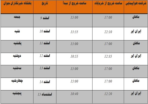 برنامه پرواز‌های فرودگاه خرم‌آباد تا ۱۶ اسفندماه ۹۸