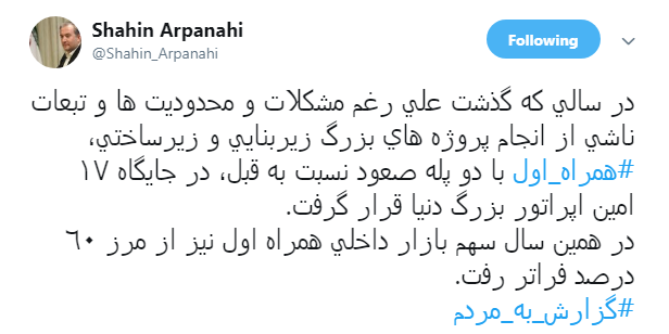 همراه اول توانست در جایگاه هفدهمین اپراتور بزرگ دنیا قرار بگیرد