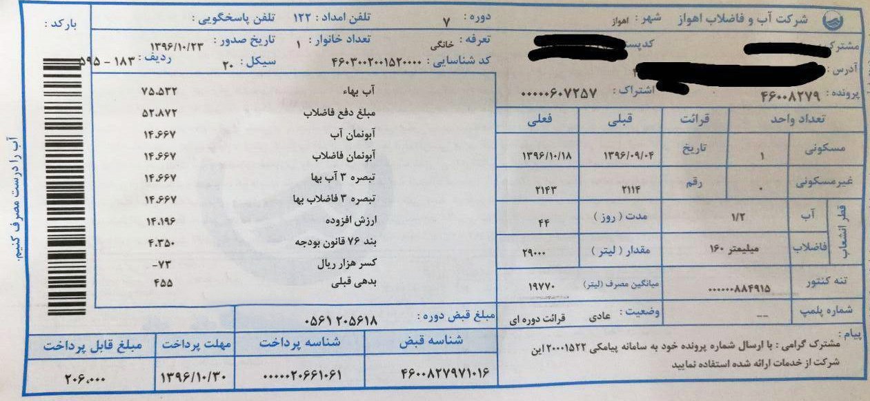 میزان افزایش قبوض آب کم مصرفان و پر مصرفان