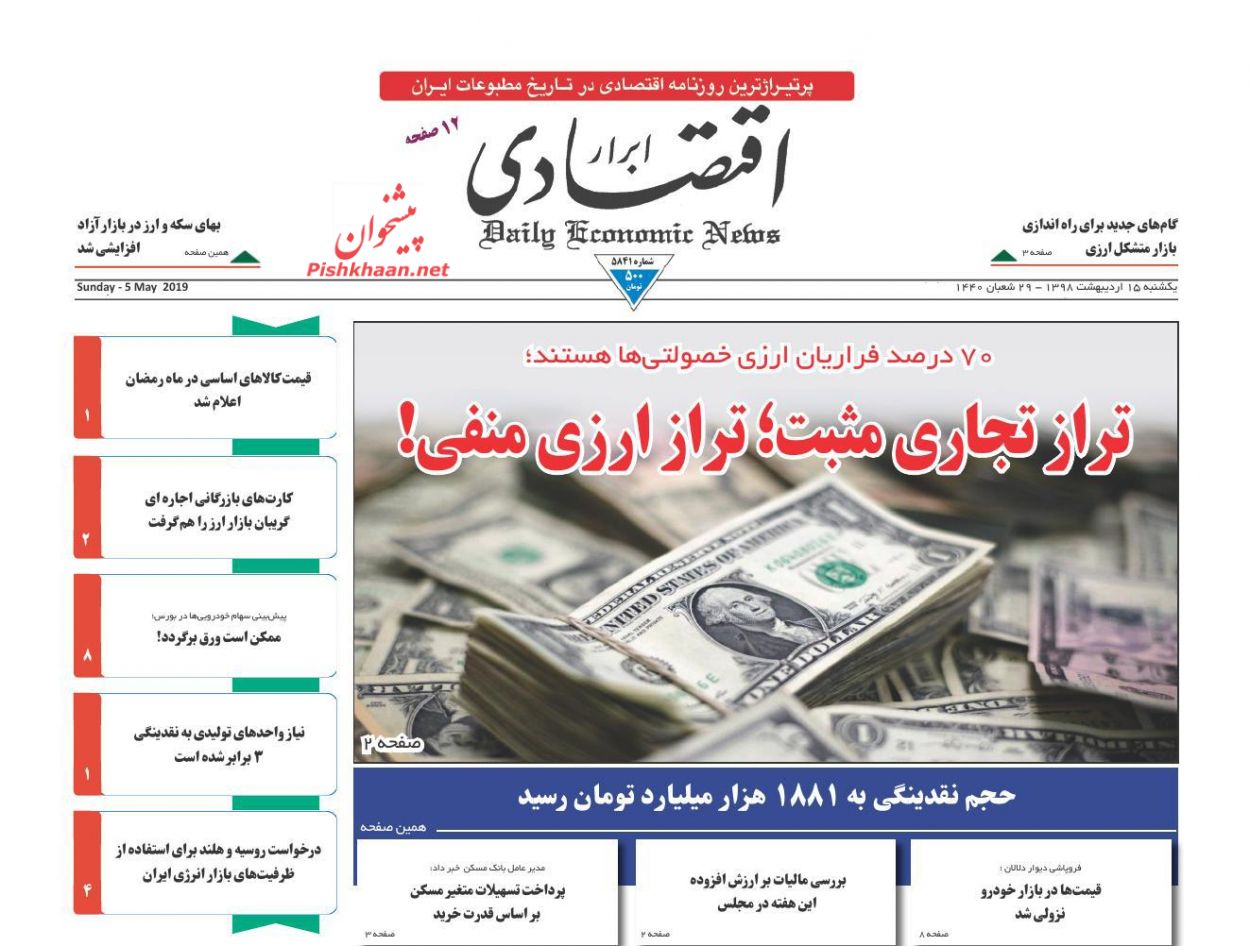 صفحه نخست روزنامه&zwnj;های اقتصادی 15 اردیبهشت ماه