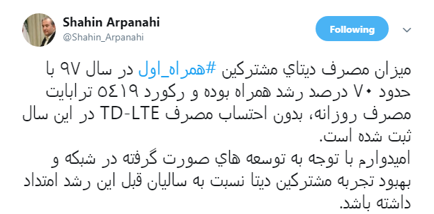 رکورد ٥٤١٩ ترابایت مصرف روزانه مشترکین همراه اول