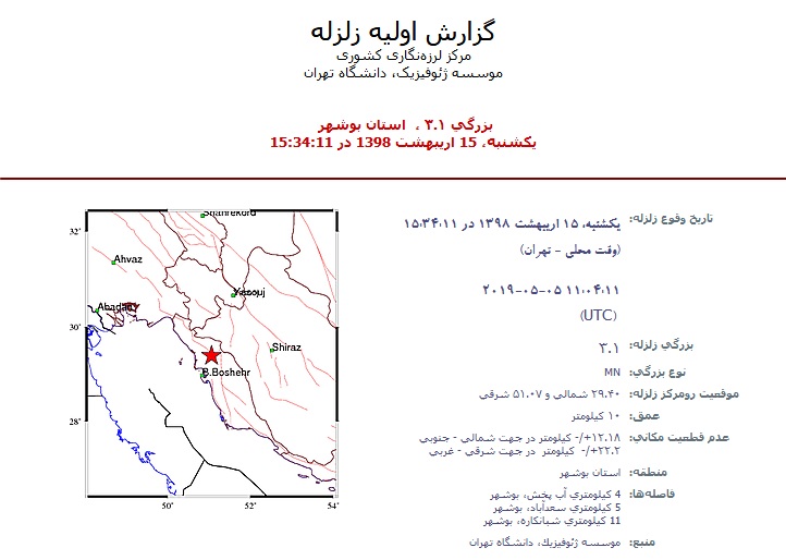 زلزله در آبپخش دشتستان