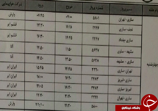 پرواز&zwnj;های چهارشنبه ۱۸ اردیبهشت ماه فرودگاه&zwnj;های مازندران