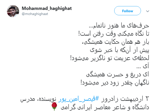 #قیصر_امین_پور/ای دریغ و حسرت همیشگی، ناگهان چقدر زود دیر می شود
