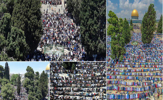 اقامه اولین نماز جمعه ماه مبارک رمضان با حضور ۱۸۰۰۰۰ نمازگزار فلسطینی در مسجدالاقصی