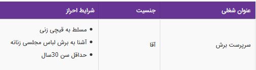 استخدام سرپرست برش آقا مسلط به قیچی زنی در تهران