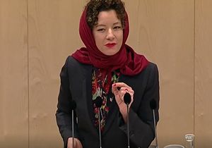 وقتی نماینده پارلمان اتریش با سرکردن روسری قانون منع حجاب را به چالش می&zwnj;کشاند + فیلم
