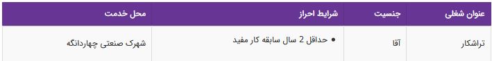 استخدام تراشکار در یک شرکت معتبر در تهران