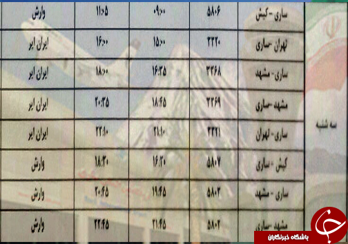 پرواز&zwnj;های سه شنبه ۱۰ اردیبهشت ماه فرودگاه&zwnj;های مازندران