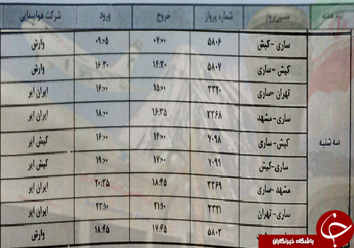 پرواز&zwnj;های سه شنبه ۱۴ خرداد ماه فرودگاه&zwnj;های مازندران