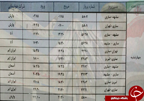 پرواز&zwnj;های چهارشنبه ۱۵ خردادماه فرودگاه&zwnj;های مازندران