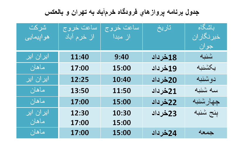 برنامه پرواز‌های فرودگاه خرم‌آباد از ۱۸ تا تا ۲۴ خرداد ماه