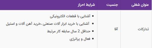 استخدام تدارکات آقا آشنایی با قطعات الکترونیکی در تهران
