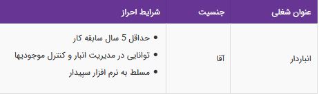 استخدام انباردار مسلط به نرم افزار سپیدار در قزوین