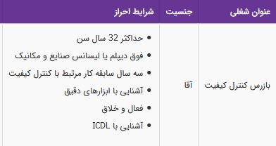 استخدام بازرس کنترل کیفیت آشنایی با ابزارهای دقیق در تهران