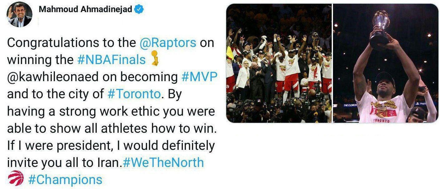 توییت عجیب احمدی&zwnj;نژاد به پیروز فینال NBA