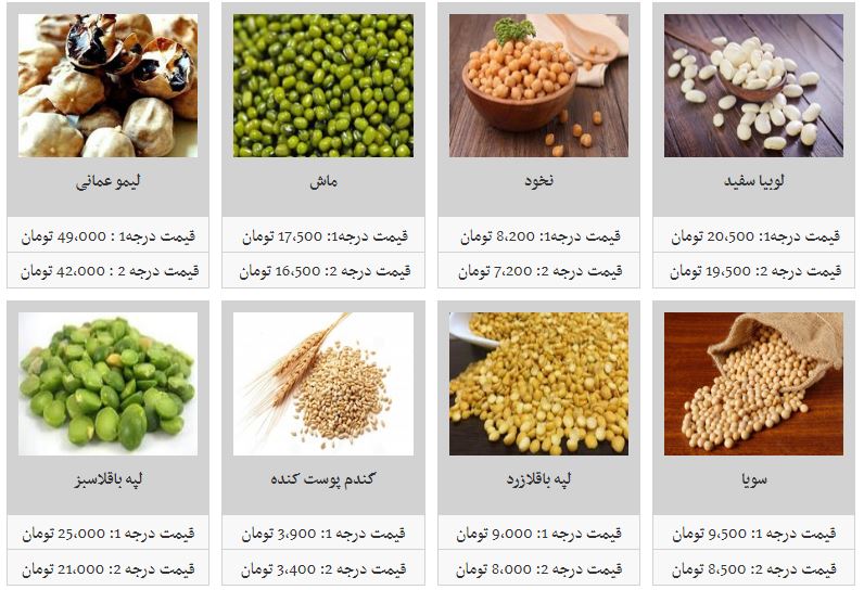 نرخ حبوبات غیرشرکتی در غرفه تره بار