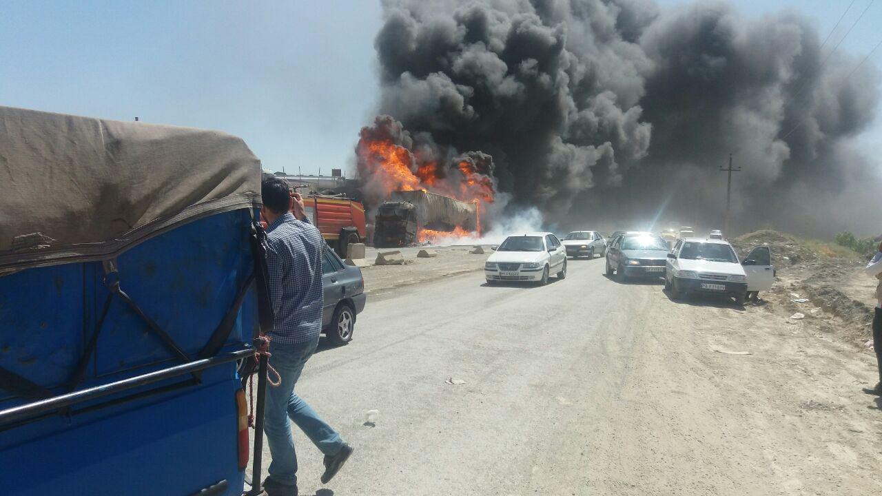کامیون بنز در پیرانشهر طعمه حریق شد + فیلم