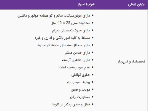 استخدام تحصیلدار و کارپرداز دارای ضامن معتبر در میدان آرژانتین