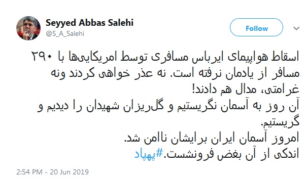 واکنش وزیر ارشاد به سرنگونی پهپاد متجاوز آمریکایی توسط سپاه
