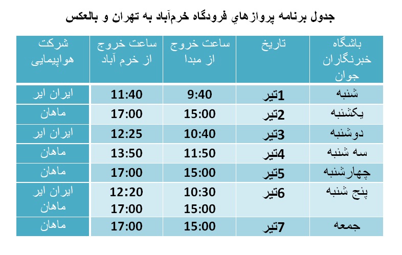 برنامه پرواز‌های فرودگاه خرم‌آباد از ۱ تا ۷ تیرماه