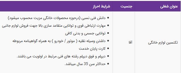 استخدام تکنسین لوازم خانگی آقا با دانش فنی نسبی در تهران