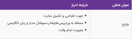 استخدام طراح جهت طراحی و تکمیل سایت در تهران