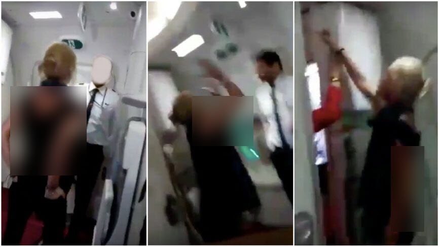 لحظه پرتاب آب دهان توسط مسافر به صورت مهماندار هواپیما! + فیلم////