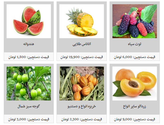 قیمت انواع میوه در غرفه تره بار