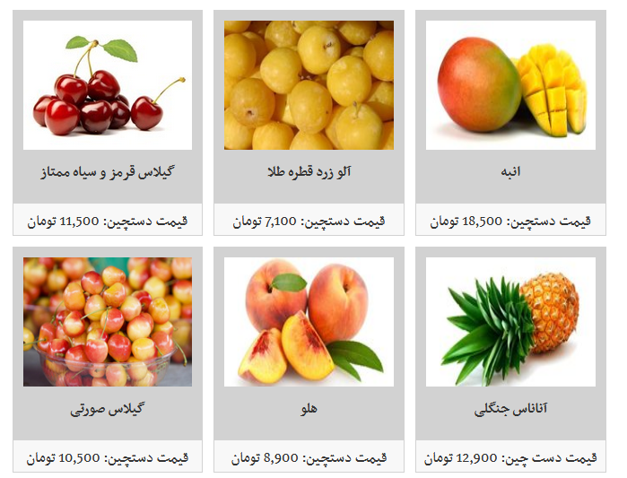 قیمت انواع میوه در غرفه تره بار