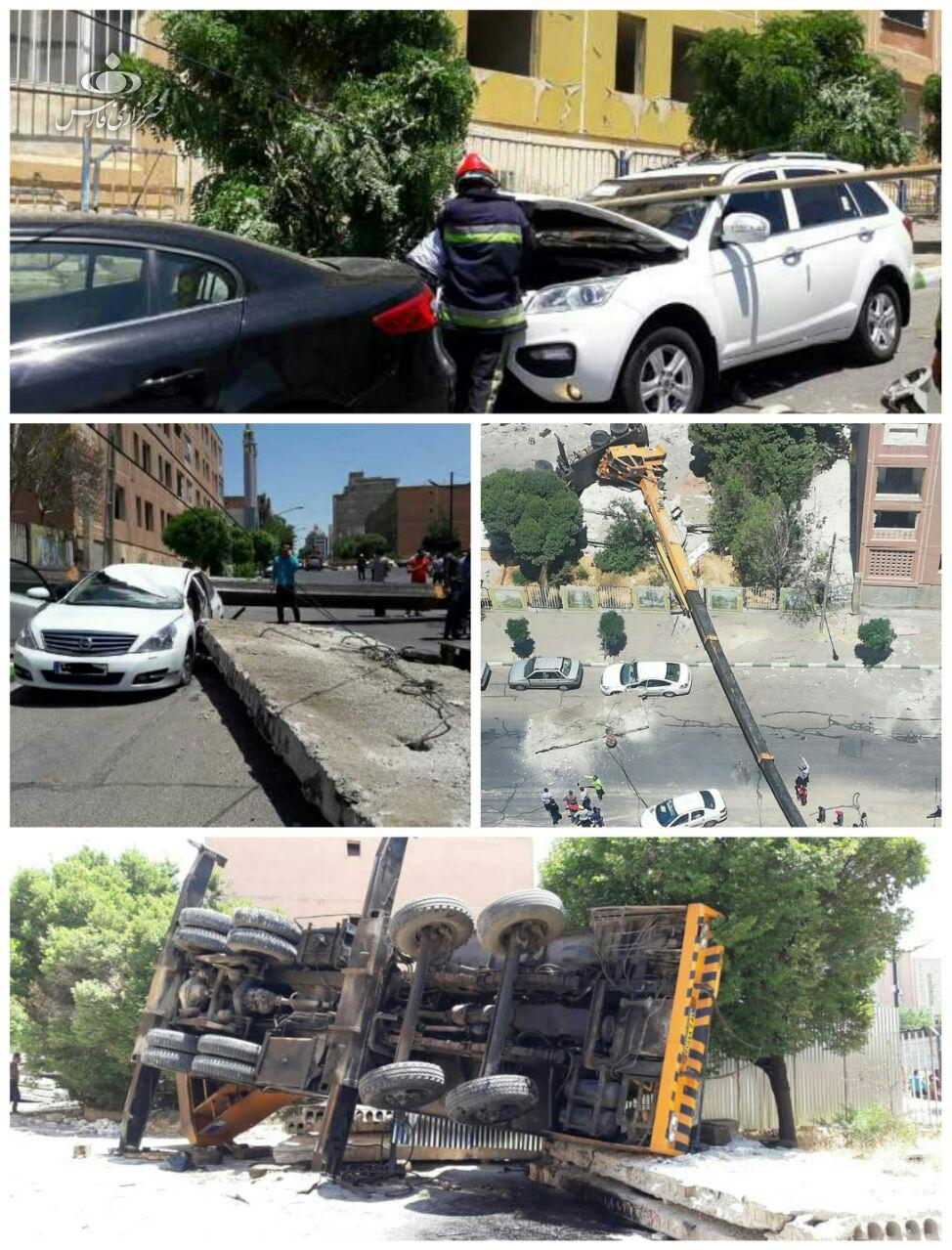 سقوط جرثقیل در تبریز با یک مصدوم و خسارت+ تصاویر