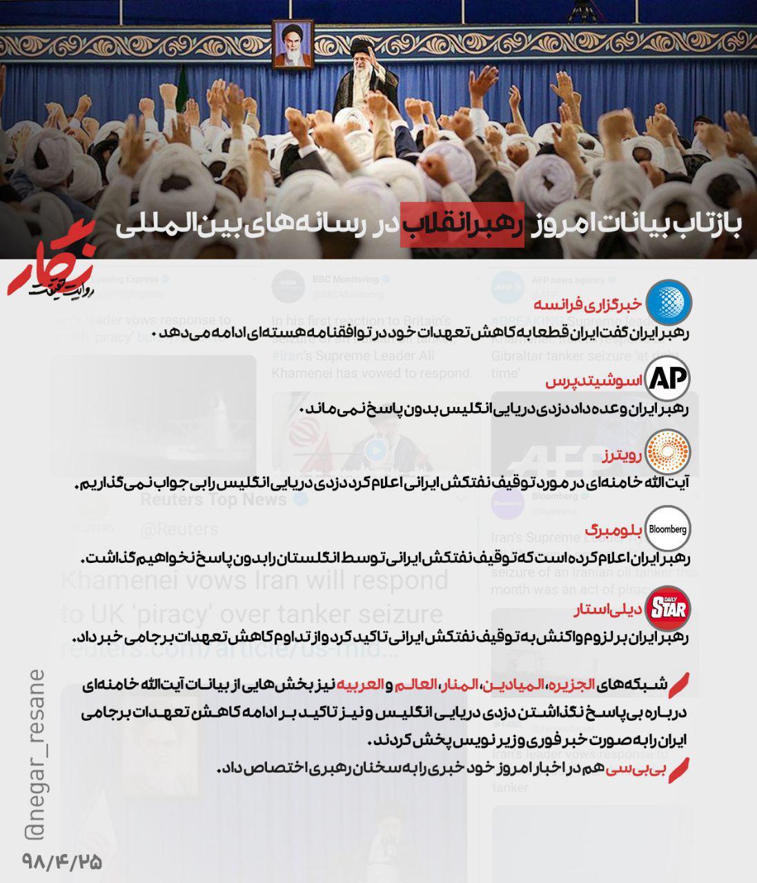 بازتاب بین&zwnj;المللی سخنان امروز رهبر انقلاب در رسانه&zwnj;ها
