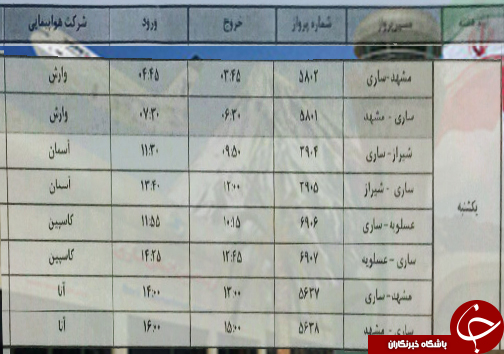 پرواز&zwnj;های یکشنبه ۳۰ تیرماه فرودگاه&zwnj;های مازندران