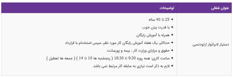 استخدام دستیار لابراتوار ارتودنسی در تهران