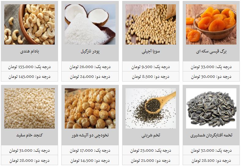 &nbsp;قیمت انواع آجیل و خشکبار در میادین میوه و تره&zwnj;بار