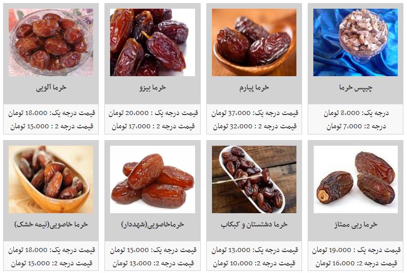 قیمت انواع خرما + جدول