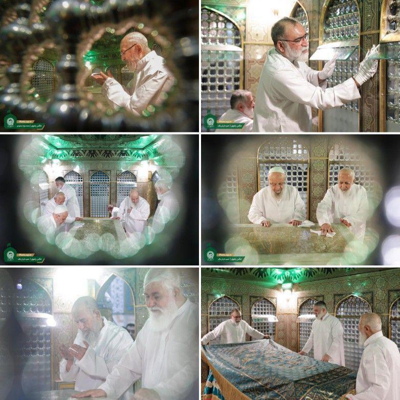 مضجع منور امام علی بن موسی الرضا(ع) غبارروبی شد+ عکس