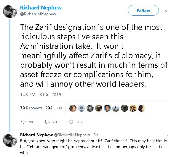 عضو تیم مذاکرات آمریکا در برجام به تحریم ظریف از سوی دولت ترامپ واکنش نشان داد