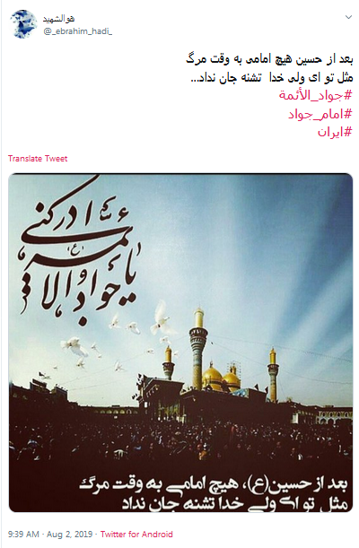 #جواد_الائمه/ بعد از حسین هیچ امامی به وقت مرگ، مثل تو ای ولی خدا  تشنه جان نداد