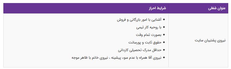 استخدام نیروی پشتیبان سایت در یک شرکت IT