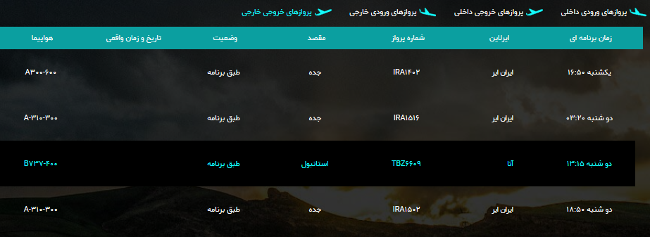 پرواز&zwnj;های یکشنبه سیزدهم مرداد ماه فرودگاه ارومیه