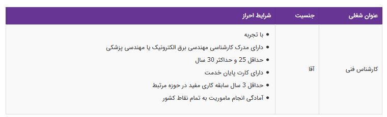 استخدام کارشناس فنی در شرکت تجهیزات پزشکی