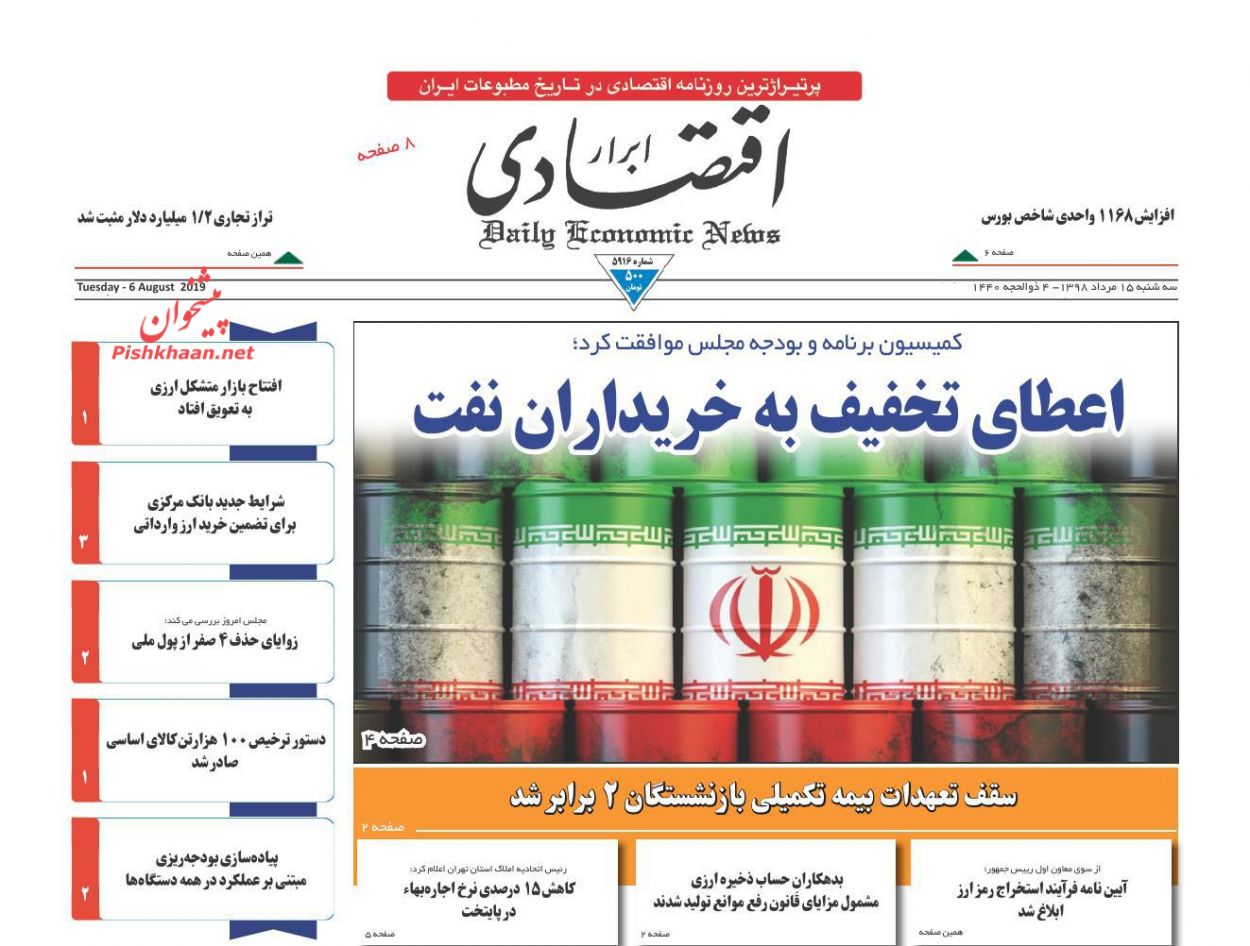 صفحه نخست روزنامه&zwnj;های اقتصادی ۱۵ مرداد