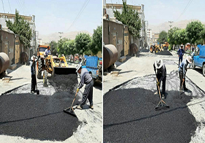 اجرای عملیات لکه گیری و ترمیم آسفالت میدانچه حسن زاده